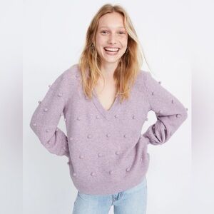 Madewell Purple Bobble Dashwood V-Neck Sweater in Coziest Yarn